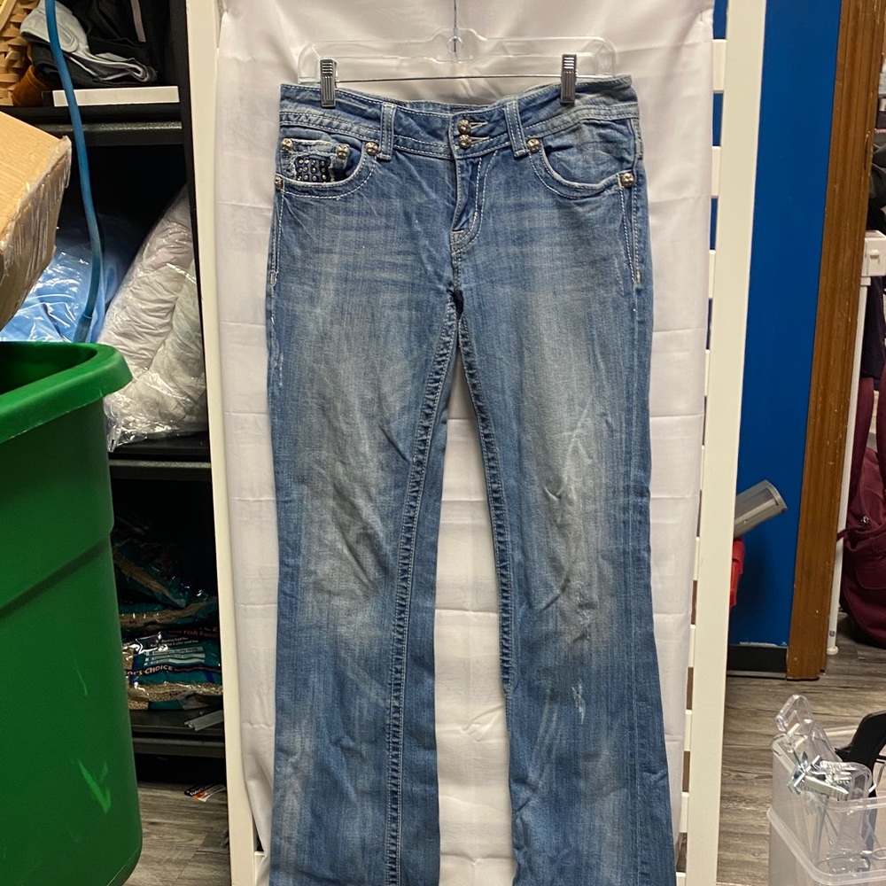 Miss Me Bootcut Jeans with Studded Pocket, Size 30 with 35” Inseam